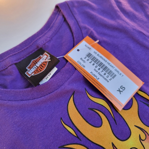Harley Davidson Burning Heart Purple T-Shirt Youth Size X-Small 3/4 - Picture 3 of 4